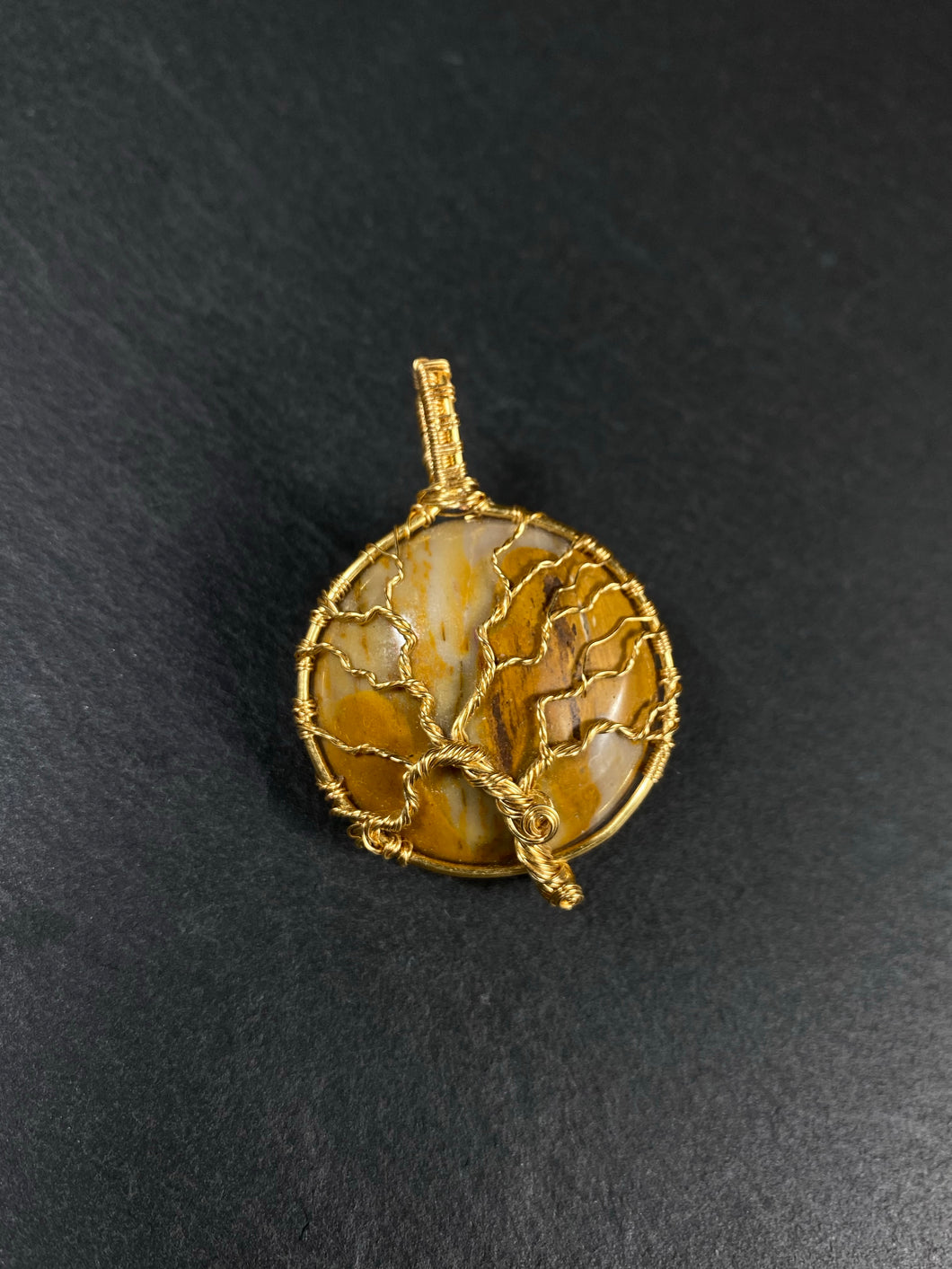 Baum des Lebens Anhänger in Gold mit gelbem Mookait